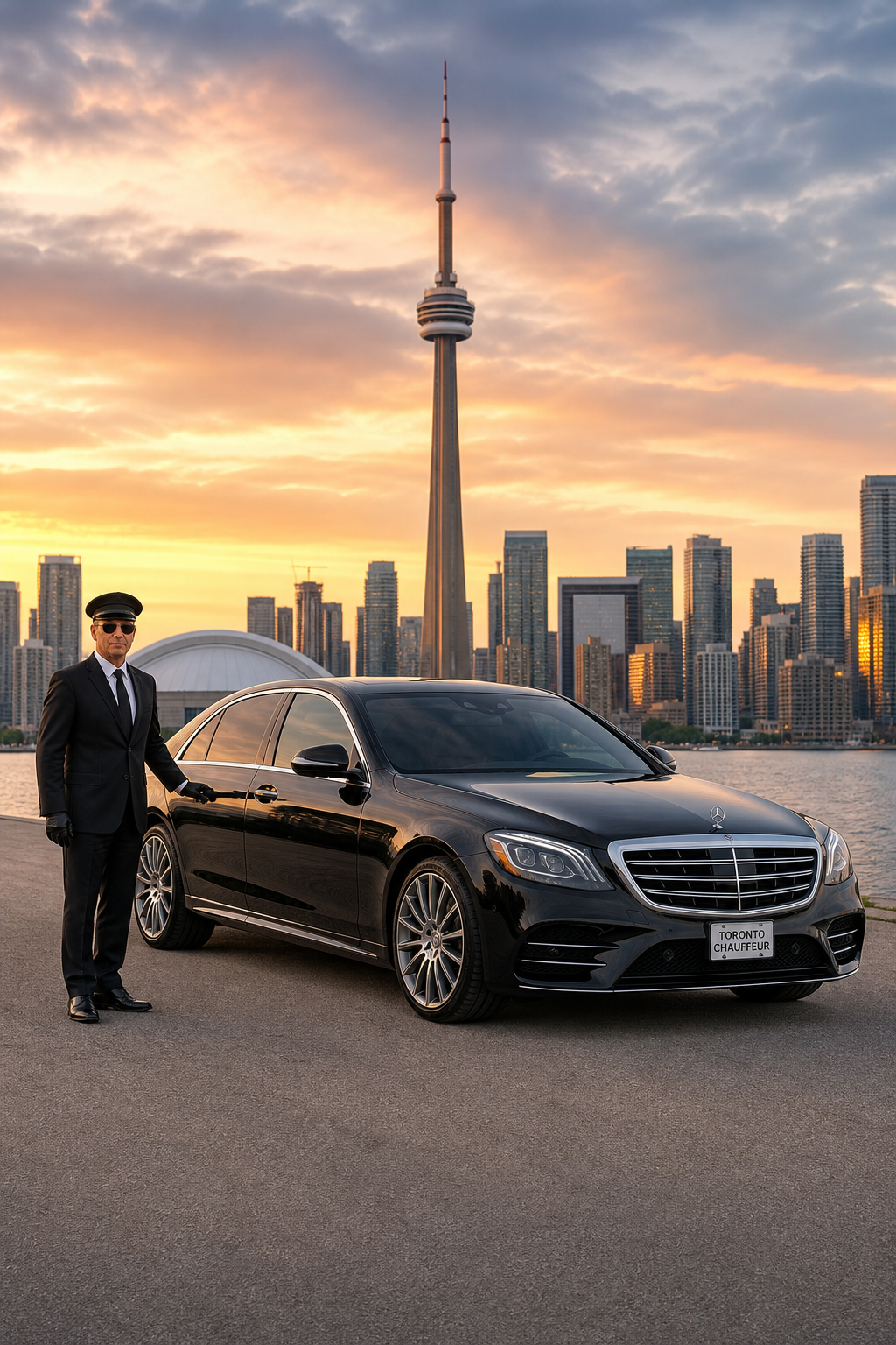 Blackdoor Limo chauffeur beside a black luxury sedan